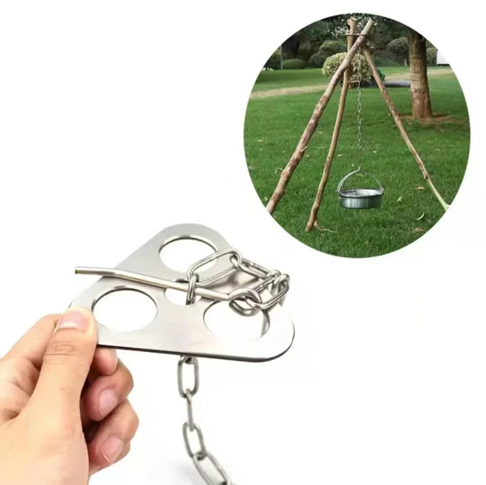 Portable Outdoor Barbecue Tripod Hanging Rack Campfire Cooking Set