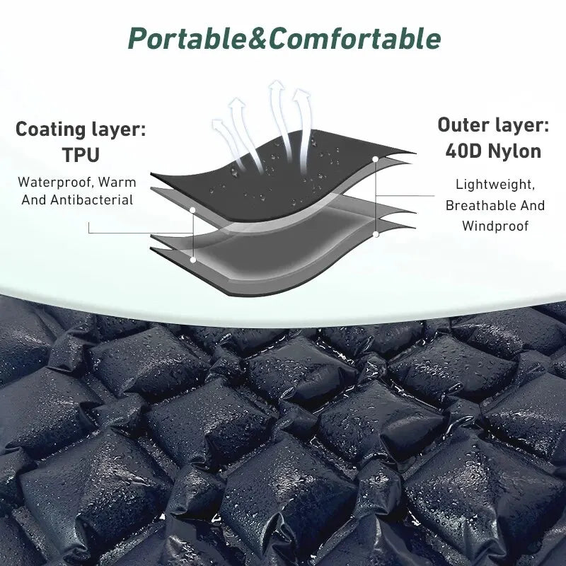 Inflatable Camping Sleeping Pad with Pillow – Ultralight Air Mattress with Built-in Pump