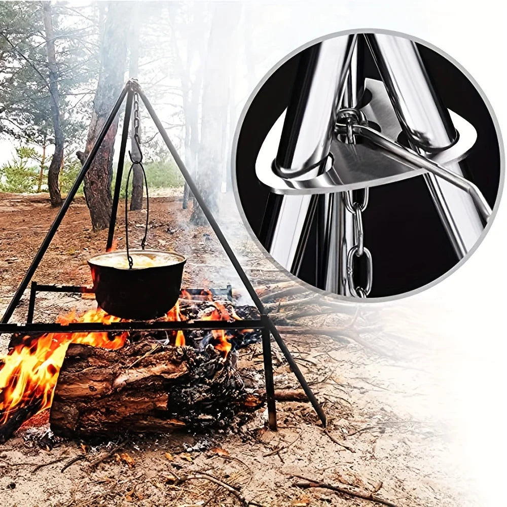 Portable Outdoor Barbecue Tripod Hanging Rack Campfire Cooking Set