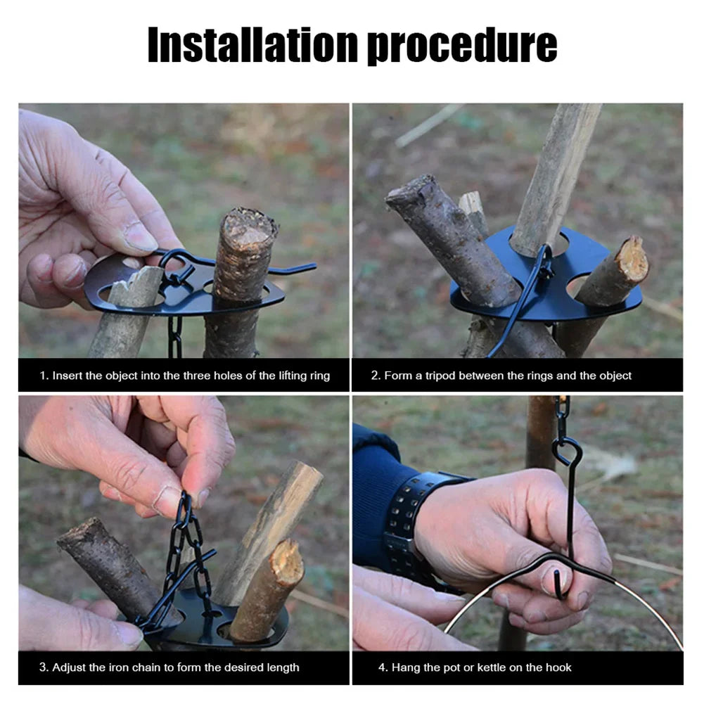 Portable Outdoor Barbecue Tripod Hanging Rack Campfire Cooking Set